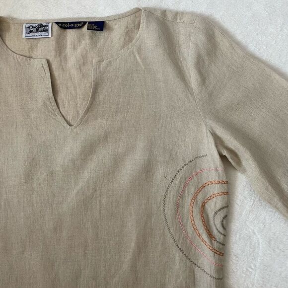 100% Irish Linen 3/4 Sleeve Pullover Top by E.col.o.gie Size 8 - Picture 2 of 6